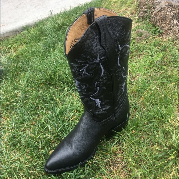 Men’s cowboy black boots 100% Genuine Leather - Picture 1 of 5